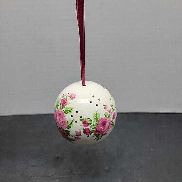 Vintage Andre Richard Sentomander Pomander Ornament Pink Floral Ball Ceramic - Picture 8 of 10